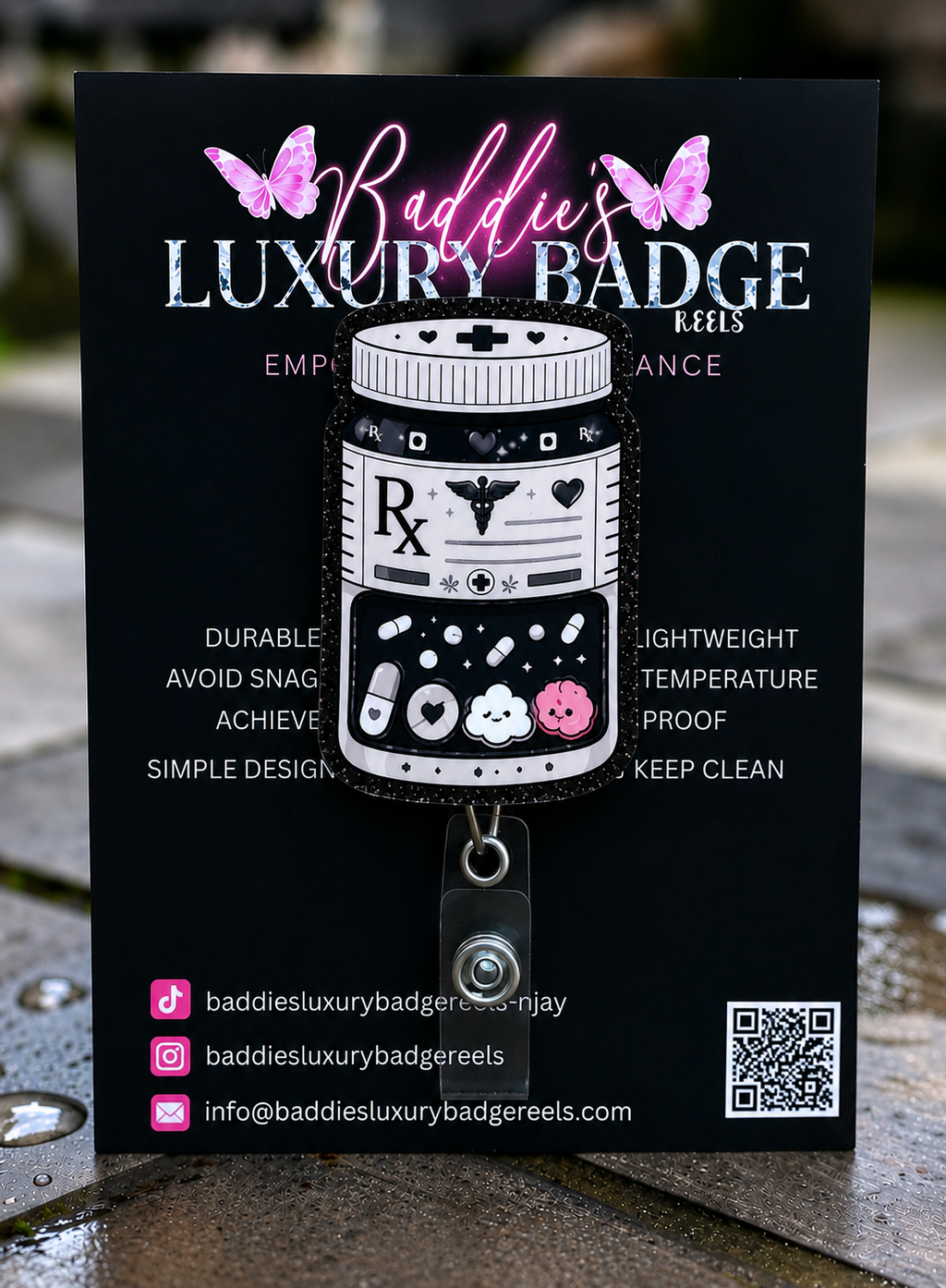 Rx Blue Pill Bottle Badge Reel