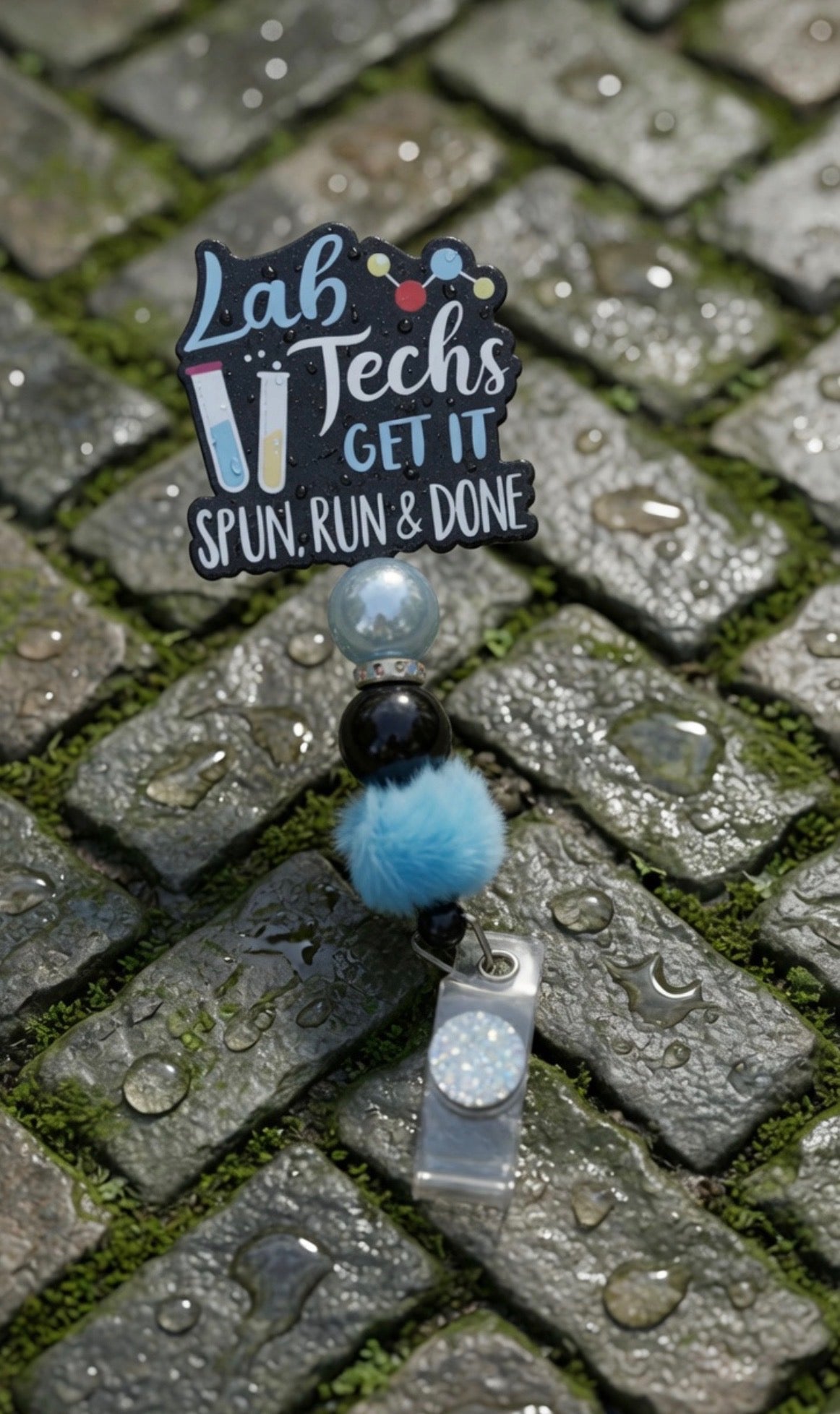 Lab Techs Get It Spun, Run & Done Beaded Badge Reel