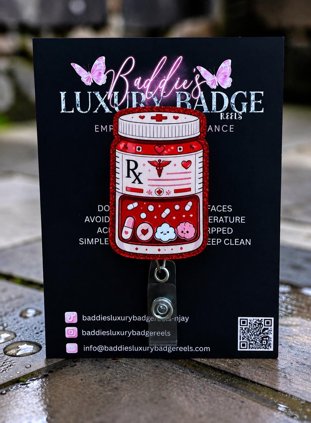 Rx Blue Pill Bottle Badge Reel
