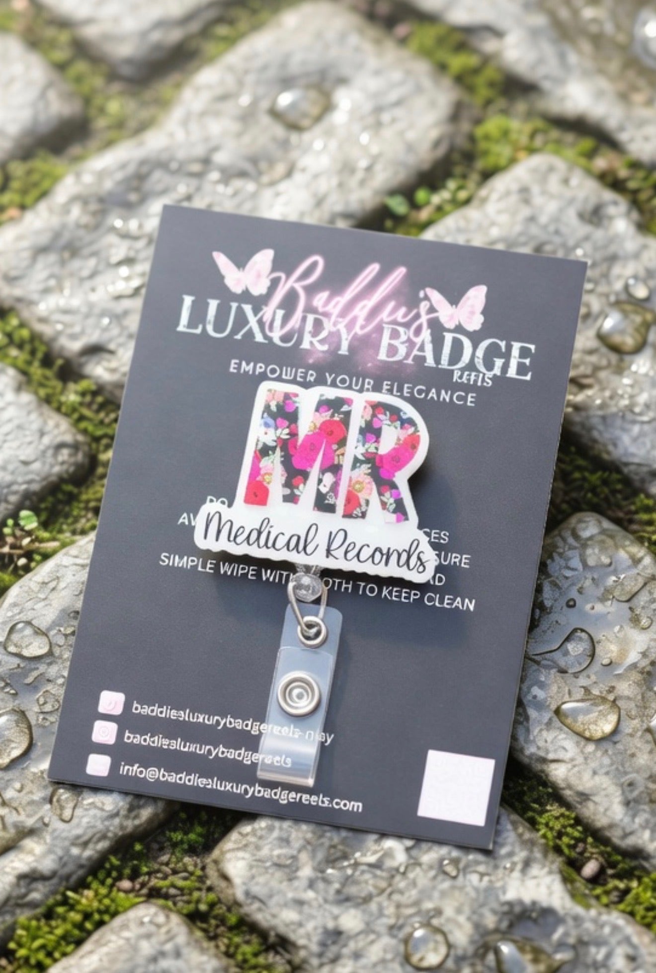 Floral Medical Records Badge Reel