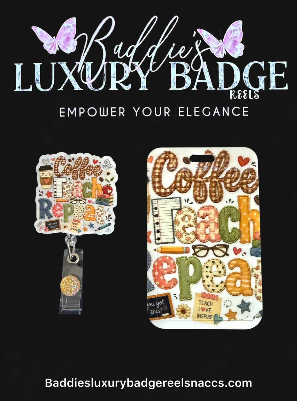 Coffee, Teach, Repeat Badge Reel & ID Holder Set