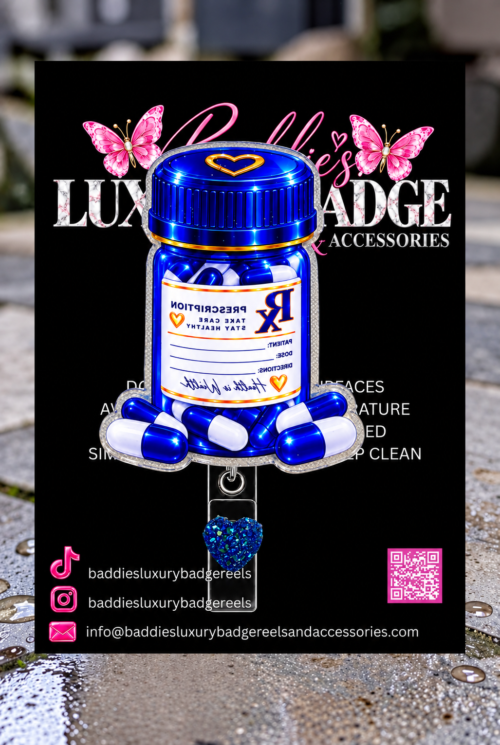 Royal Blue Prescription Bottle Badge Reel