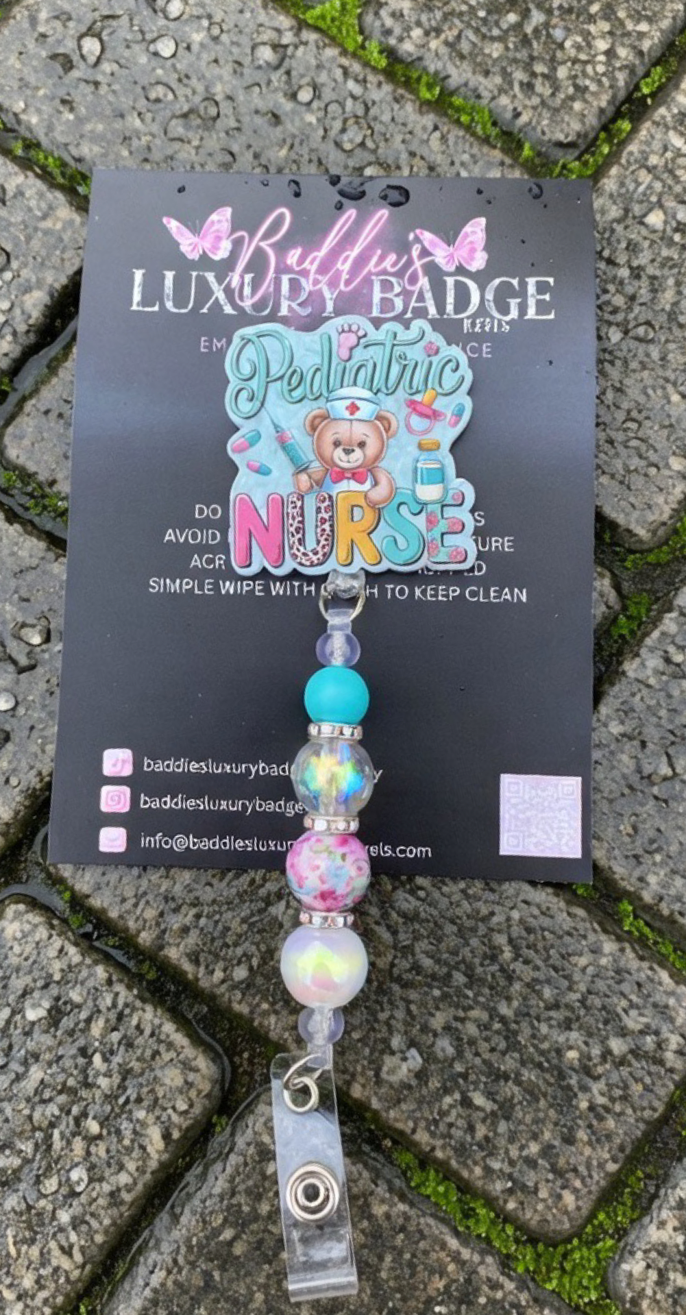 Beaded Pediatric Nurse Badge Reel