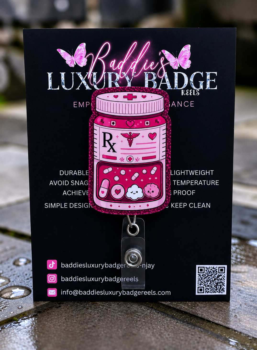 Rx Blue Pill Bottle Badge Reel
