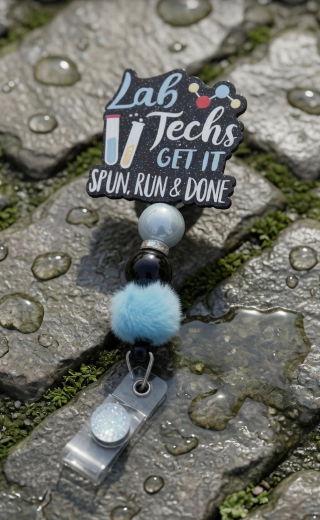 Lab Techs Get It Spun, Run & Done Beaded Badge Reel