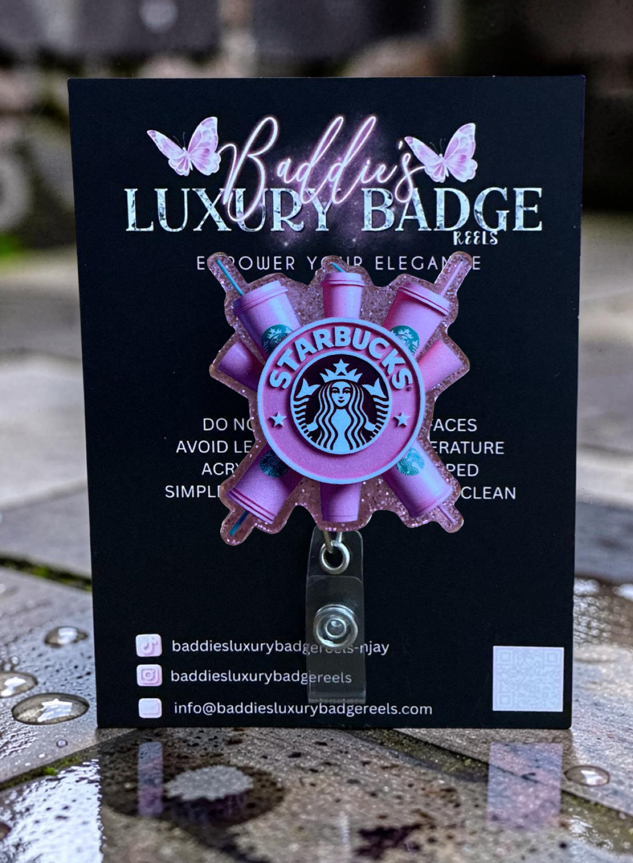 Baby Pink Starbucks Badge Reel