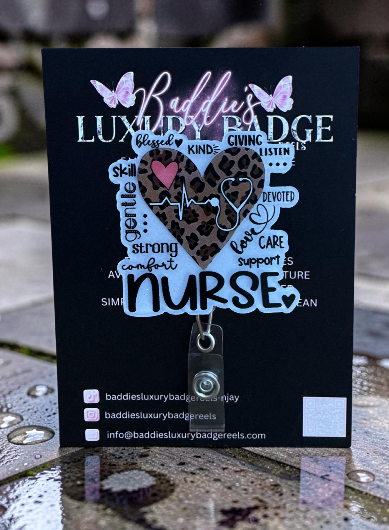 Nurse Leopard Heart Affirmation Badge Reel