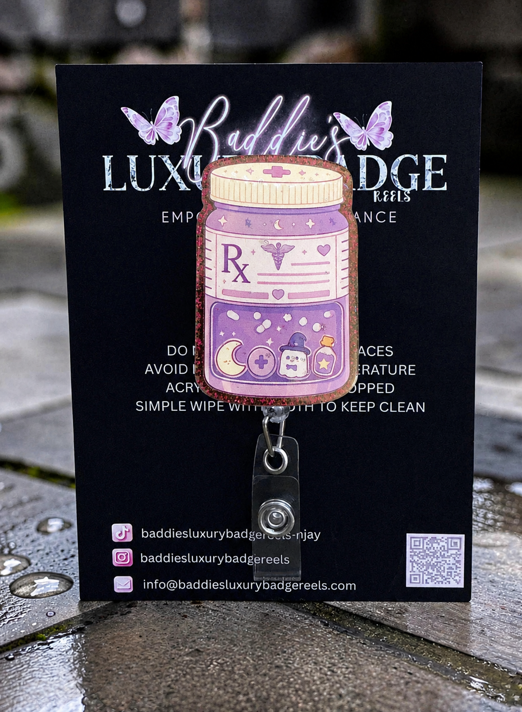 Rx Blue Pill Bottle Badge Reel